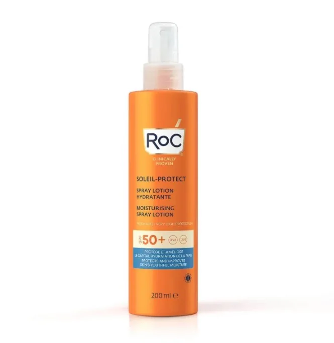 RoC Soleil Lozione Spray Solare Corpo SPF 50+ Idratante 200 ml ideale Per Pelli Secche