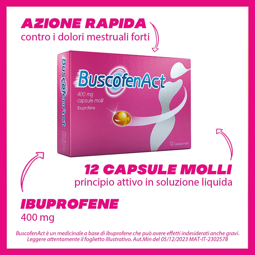 BuscofenAct 400 mg Ibuprofene 12 Capsule Molli Analgesico