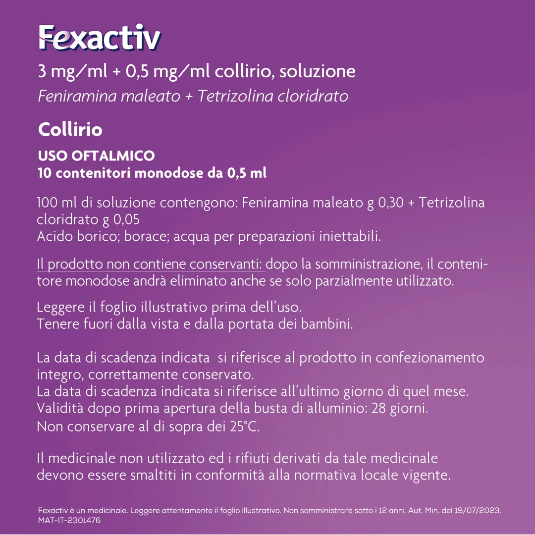 Fexactiv Collirio 0,3%+0,05% 10 Flaconcini Antistaminico