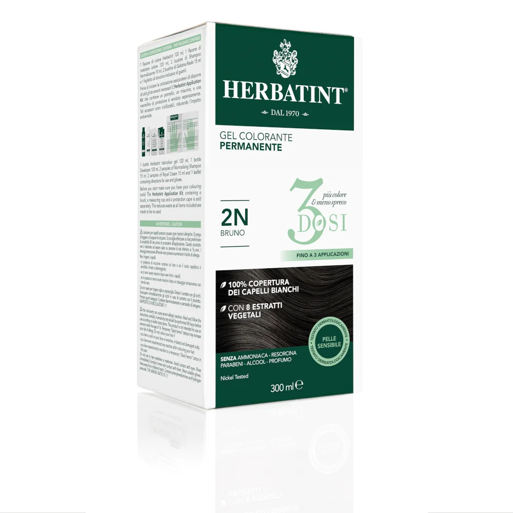 Herbatint Tintura Capelli Gel Permanente 3Dosi 2N Bruno 300 ml 