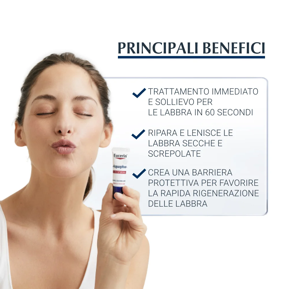 Eucerin Aquaphor SOS Riparatore Labbra 10 ml Azione idratante per Labbra Screpolate