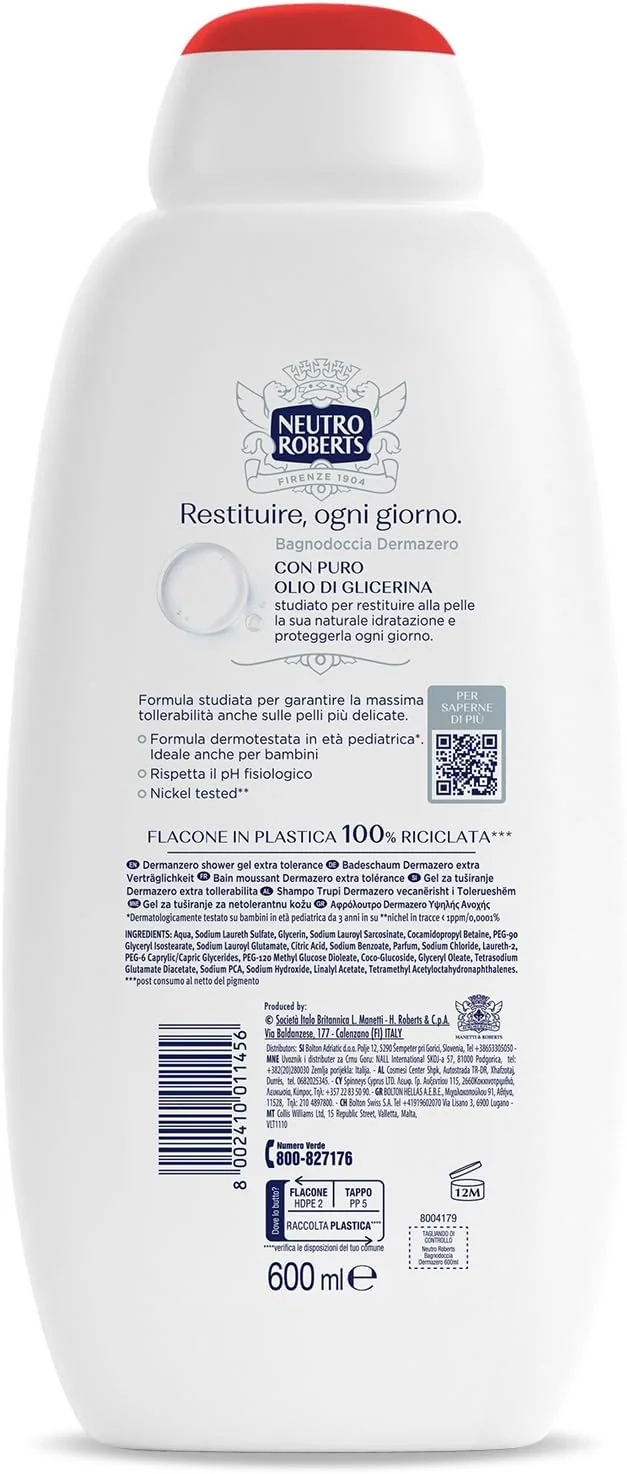 Neutro Roberts Bagnoschiuma Dermazero Ipoallergenico 600 ml Massima Tollerabilità Cutanea