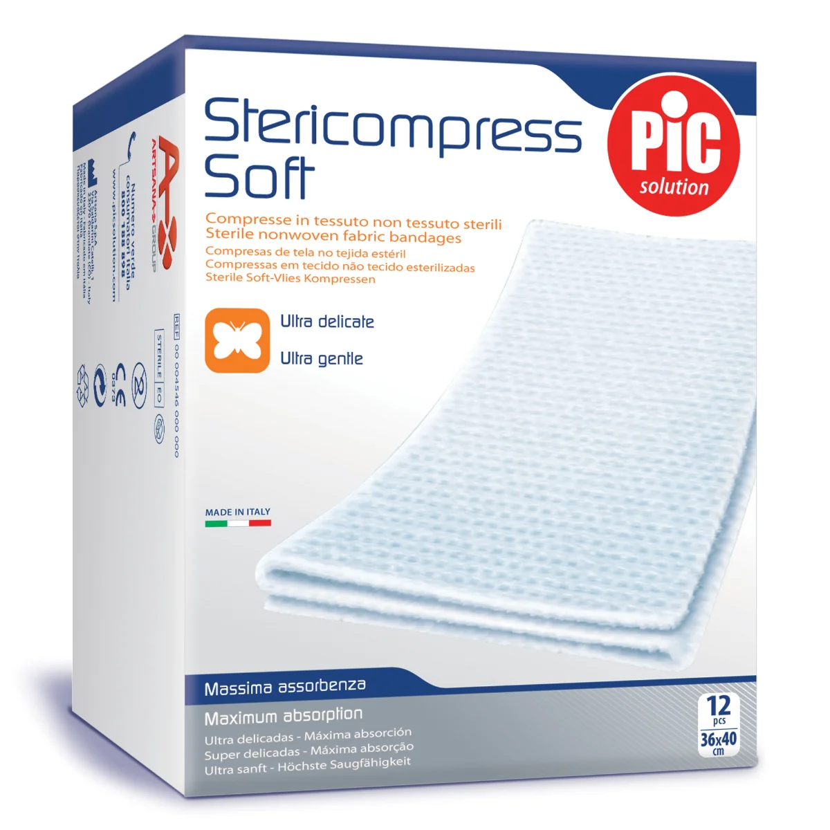 Pic Stericompress Soft Compresse di Garza 18x40 cm 12 Pezzi Ultra Delicate