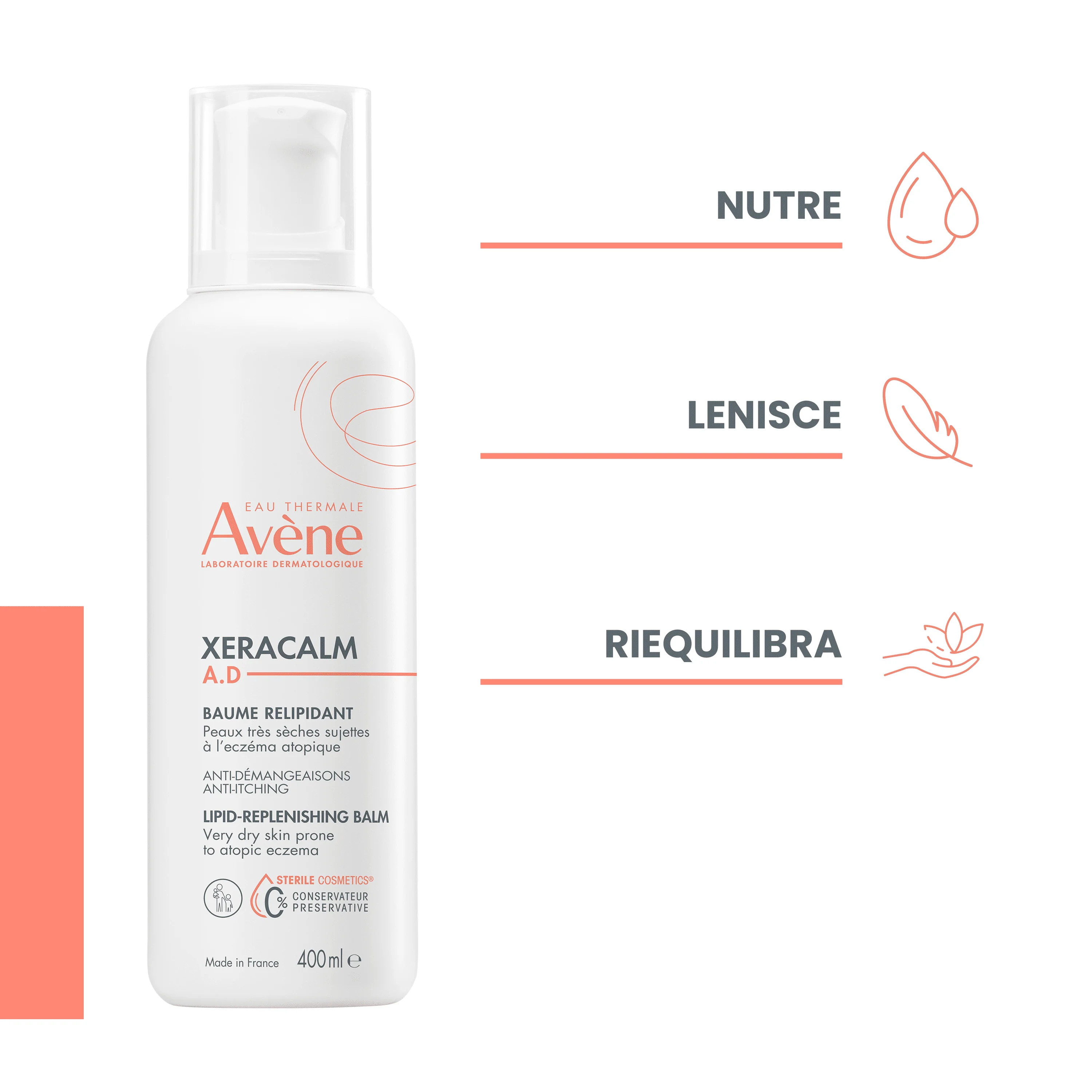 Eau Thermale Avène Xeracalm A.D Balsamo Liporestitutivo 400 ml Pelle Secca a Tendenza Atopica