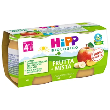 Hipp Bio Omogeneizzato Frutta Mista 2X80 G Banana, Mela, Albicocca e Succo di Arancia