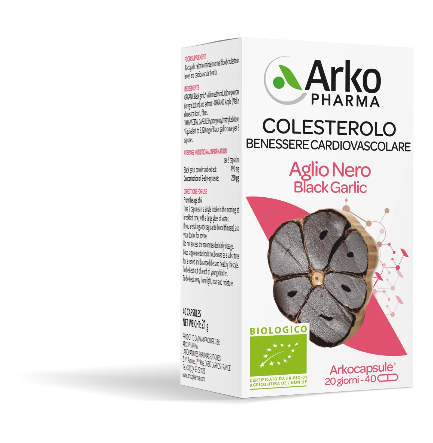 Arkopharma Aglio Nero Bio 40 Capsule Integratore Controllo del Colesterolo