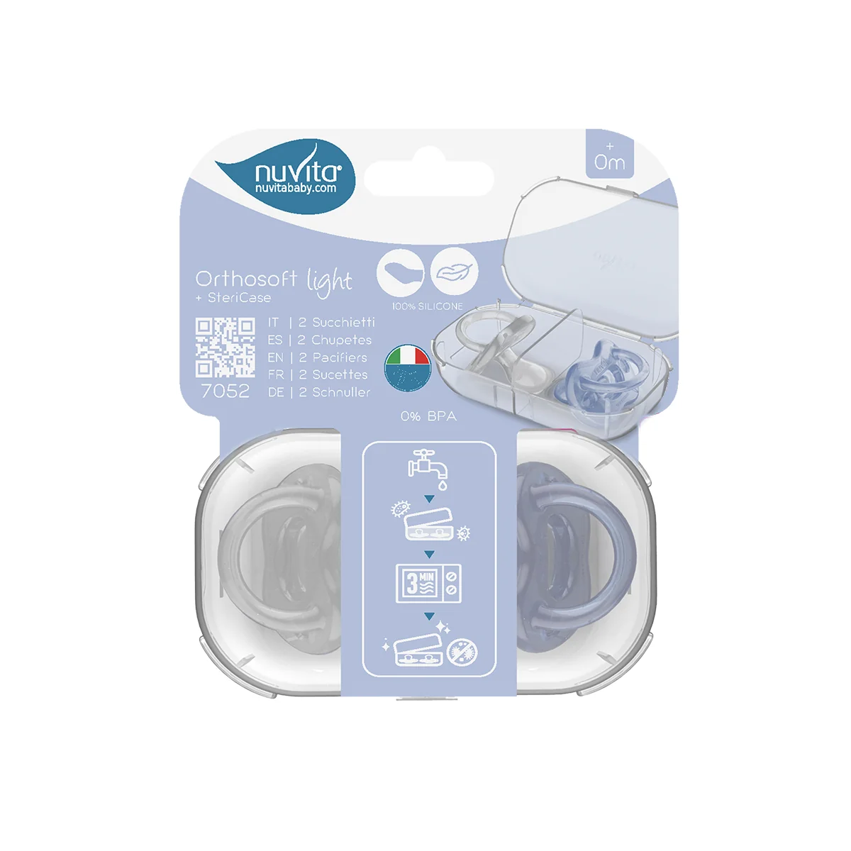 Nuvita Orthosoft Light 2 Succhietti in Silicone con Tettarella Ortodontica Blu 0+ Mesi