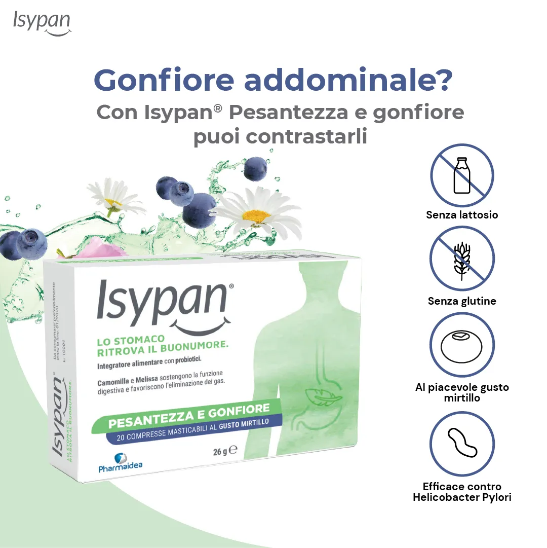 Isypan® Pesantezza E Gonfiore 20 Compresse Masticabili Prodotto per Gonfiore