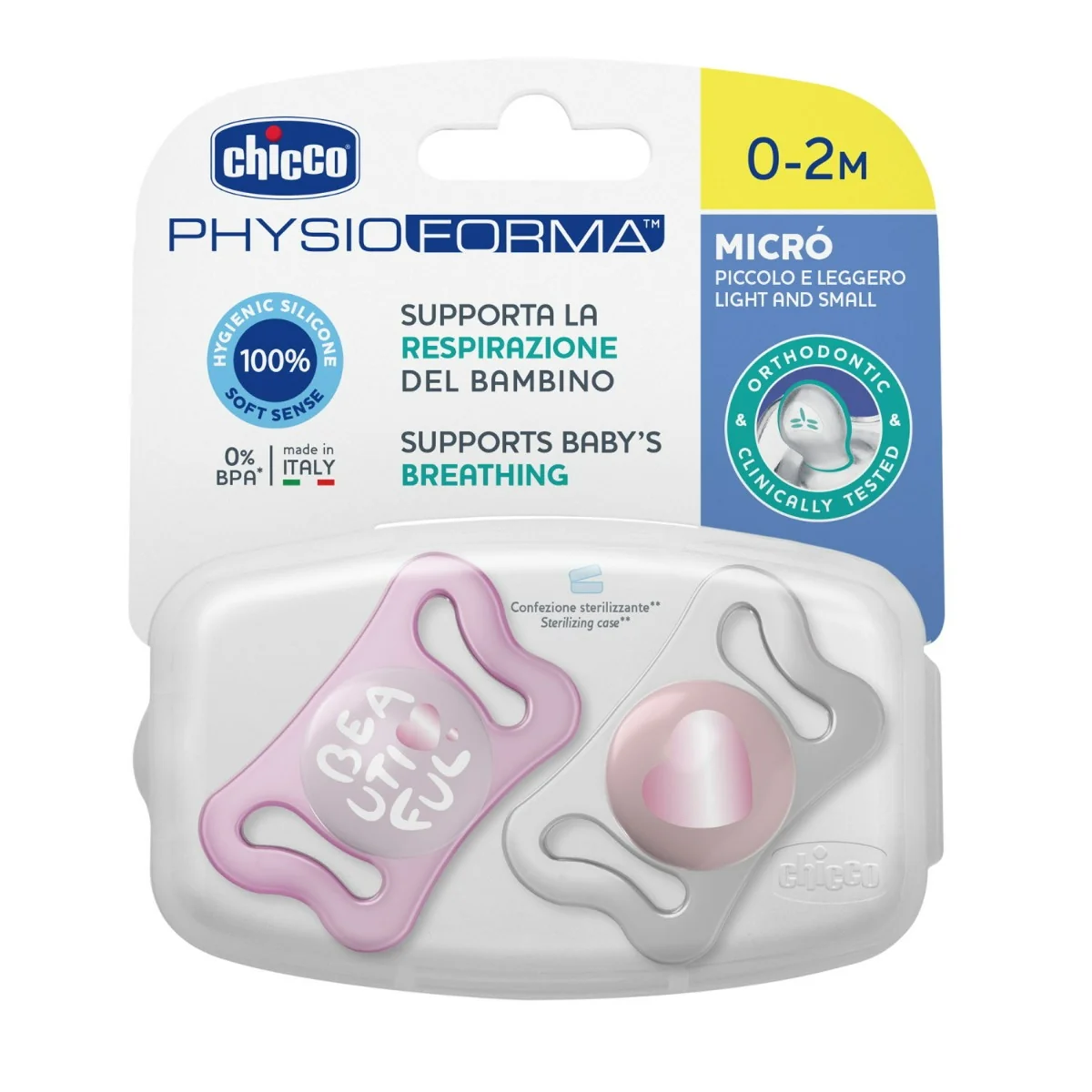 CHicco Succhietto Micro Girl Silicone 2 Pezzi 0-2 mesi