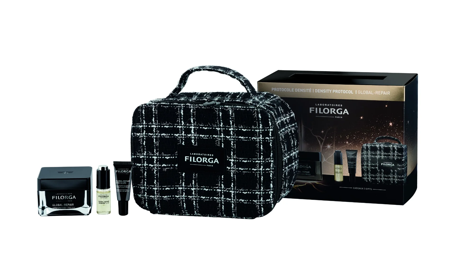 Filorga Xmas Coffret Global Repair 2025 GLOBAL-REPAIR ADVANCED CREMA 50ml + GLOBAL-REPAIR ADVANCED ELIXIR 5ml + GLOBAL REPAIR EYES & LIPS 4ml + Trousse Beauty