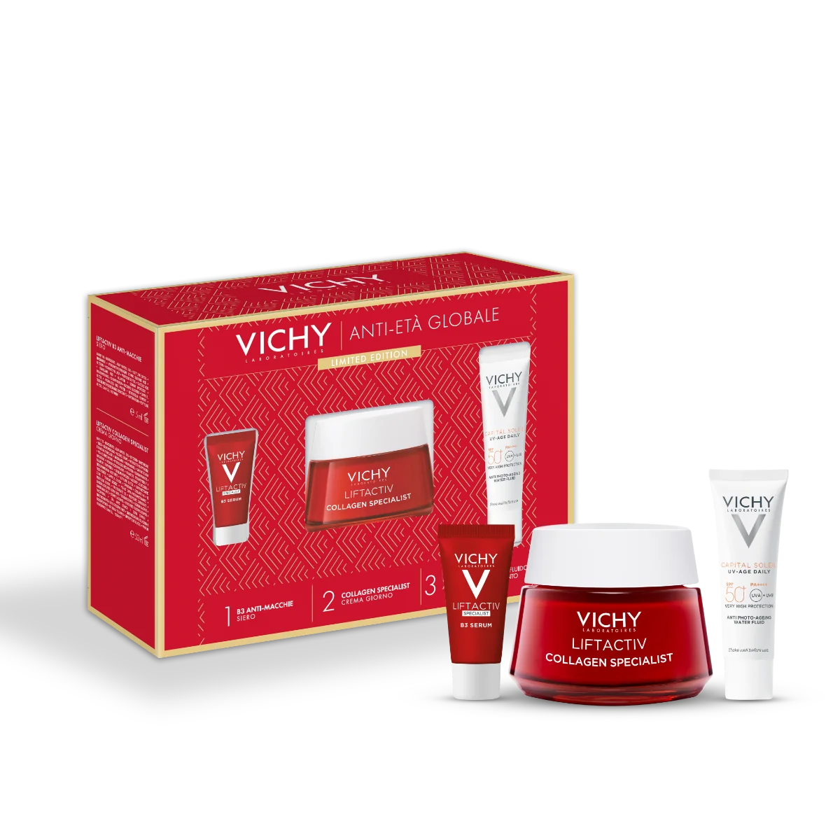 Vichy Cofanetto Liftactiv Specialist Siero Anti-macchie 5 ml + Crema Giorno 50 ml + Uv-age Daily SPF 50+ 15 ml