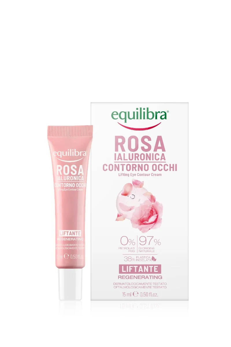 Equilibra Kit Viso Rosa Ialuronica Special Contorno Occhi Liftante 15 ml + Sapone 100% Vegetale 50 g + Crema Viso Idratante