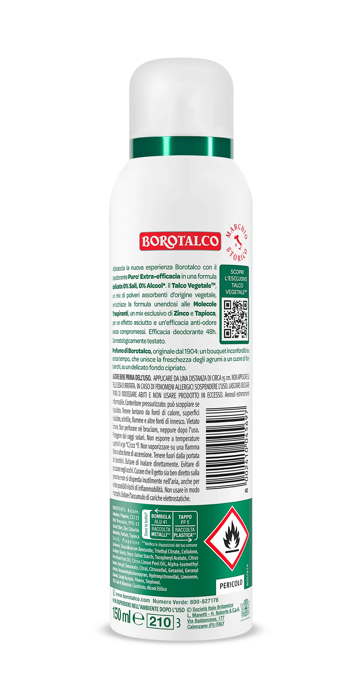 Borotalco Deo Spray Puro 150 ml Deodorante 48h