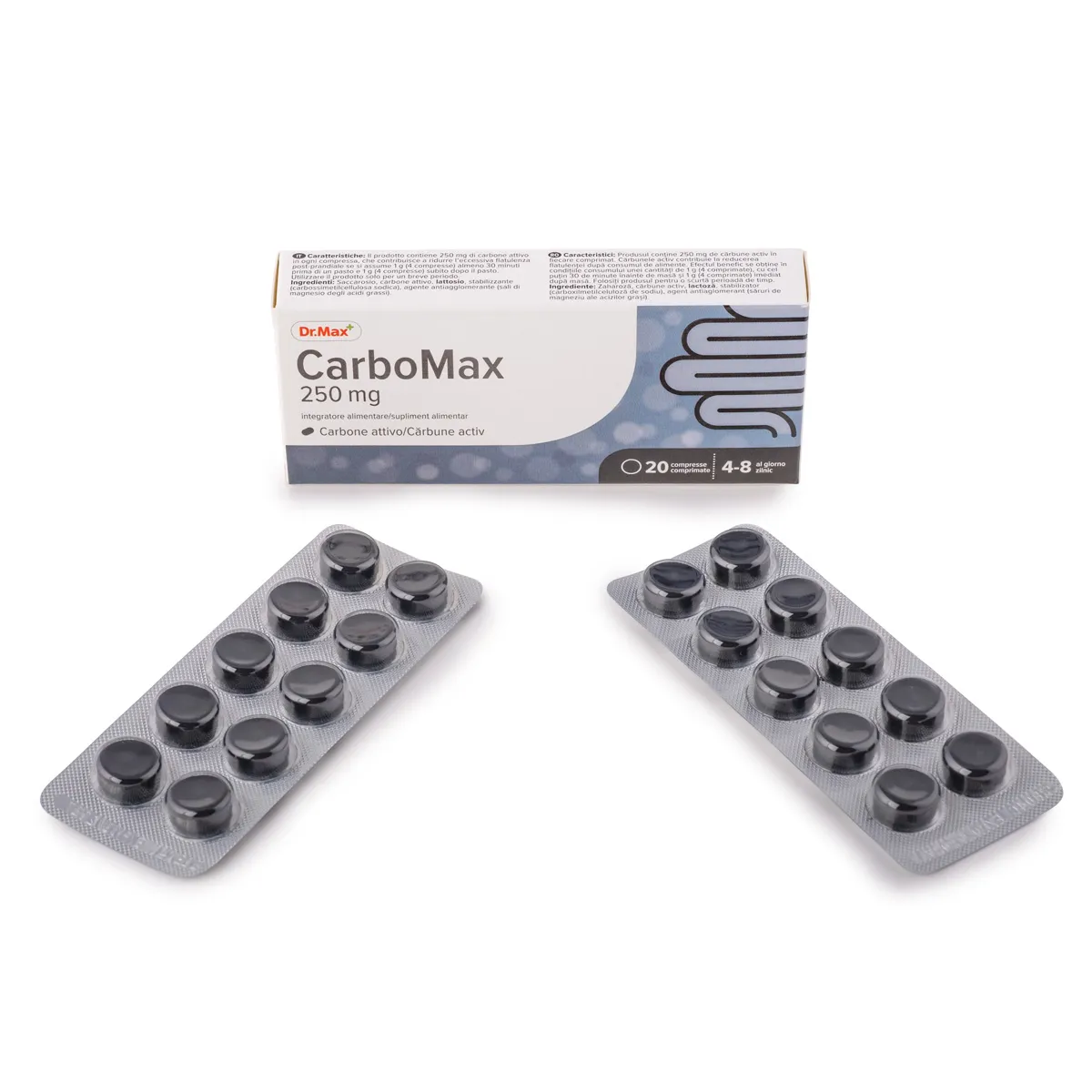 Dr.Max CarboMax 250 mg 20 Compresse Integratore al Carbone vegetale Contro Gonfiore e Gas