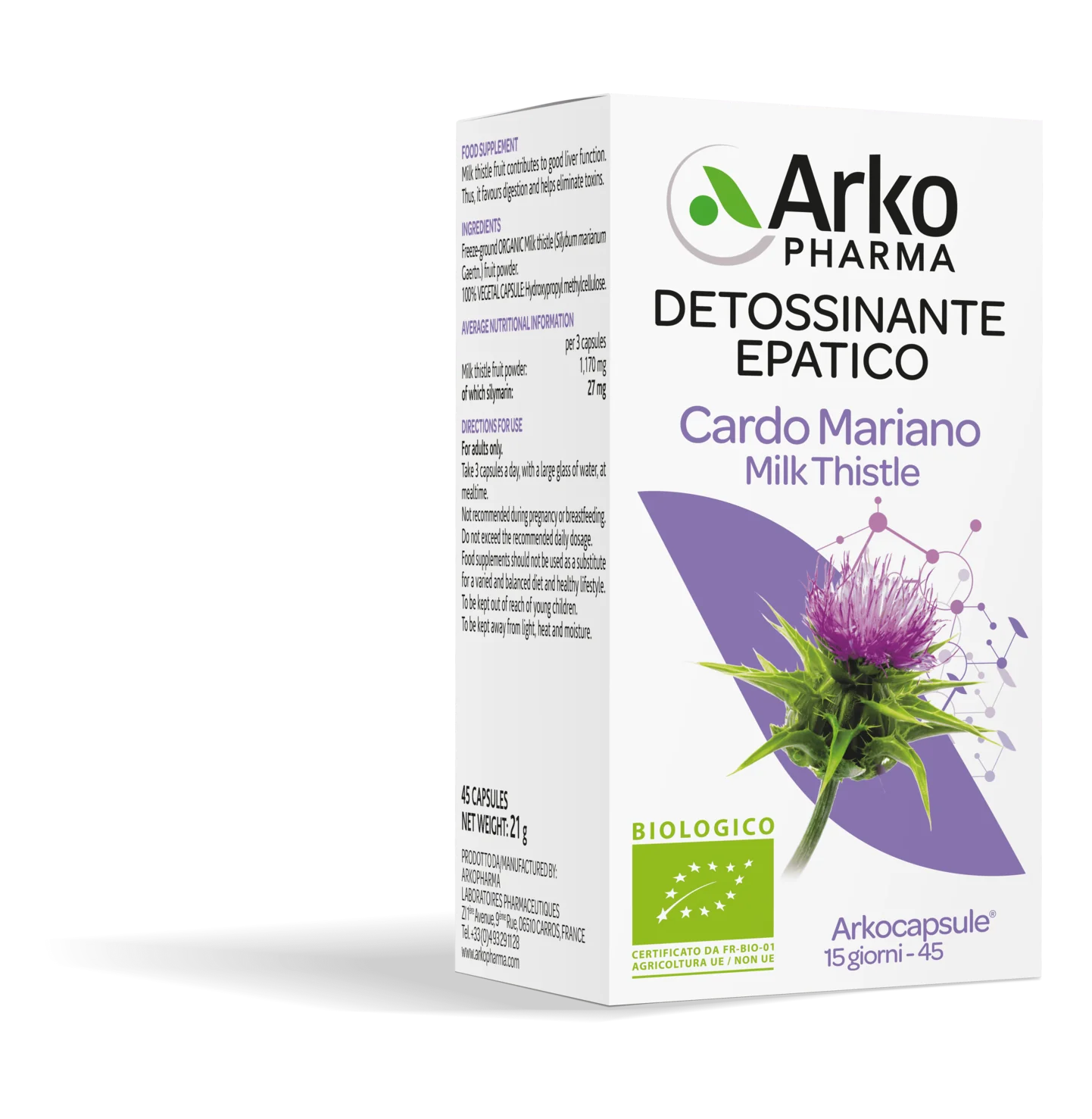 Arkopharma Akocapsule Cardo Mariano Bio 45 Capsule Integratore Fegato