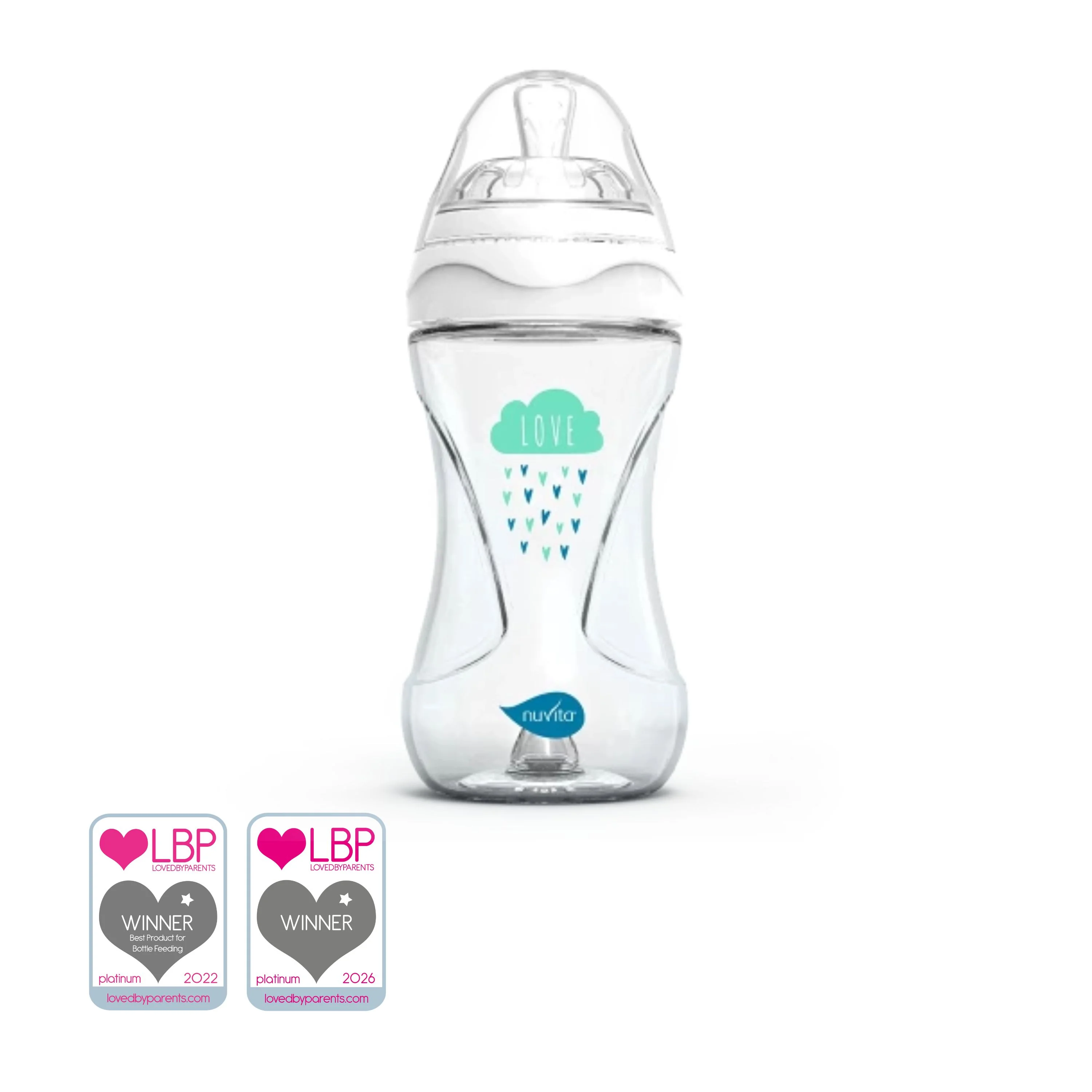 Nuvita Collection Glass Biberon Vetro Con Valvola Riduci Coliche 240 ml, Bianco