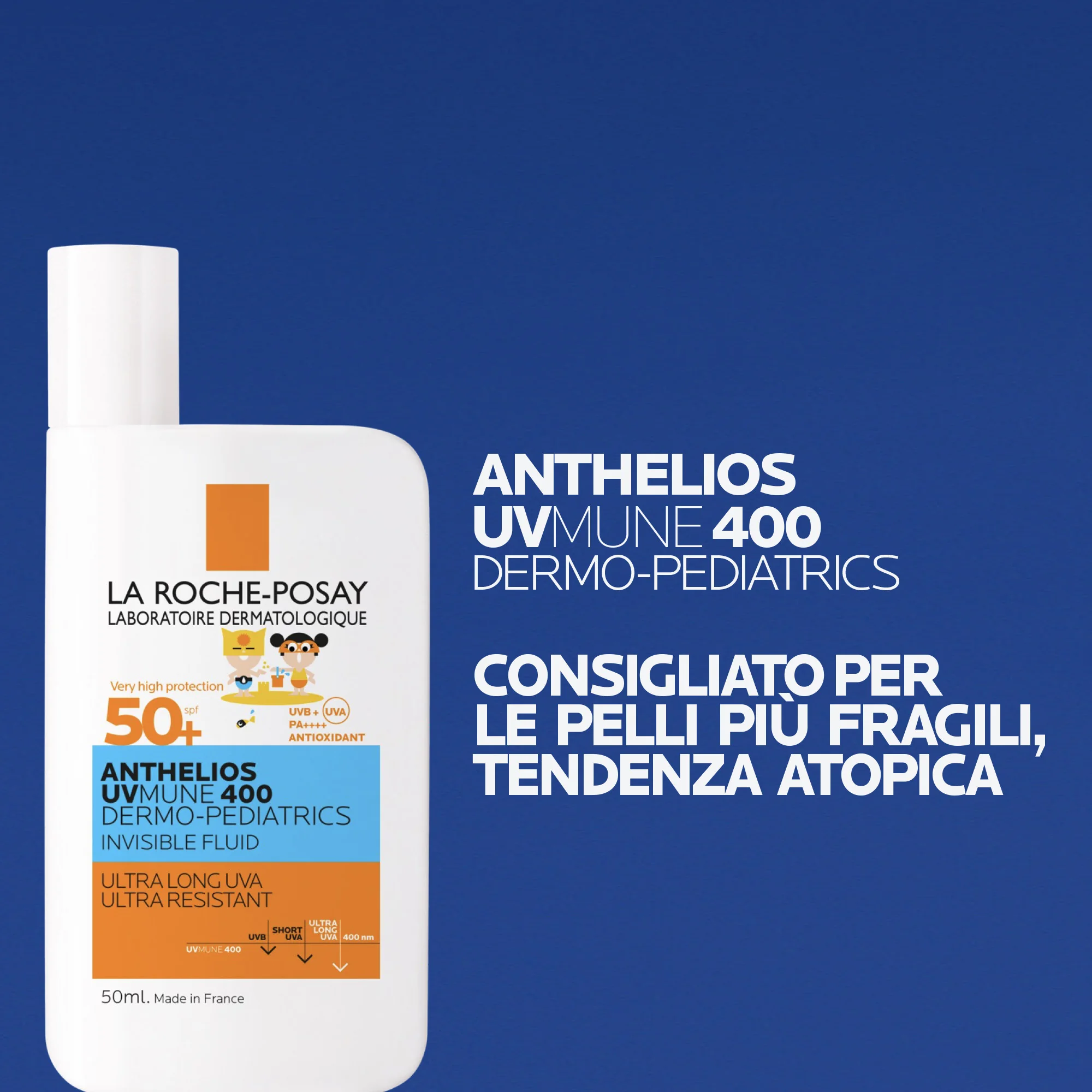 La Roche Posay Anthelios Fluido Uvmune Dp 50+ 50 ml Solare pediatrico per pelli fragili e a tendenza atopica