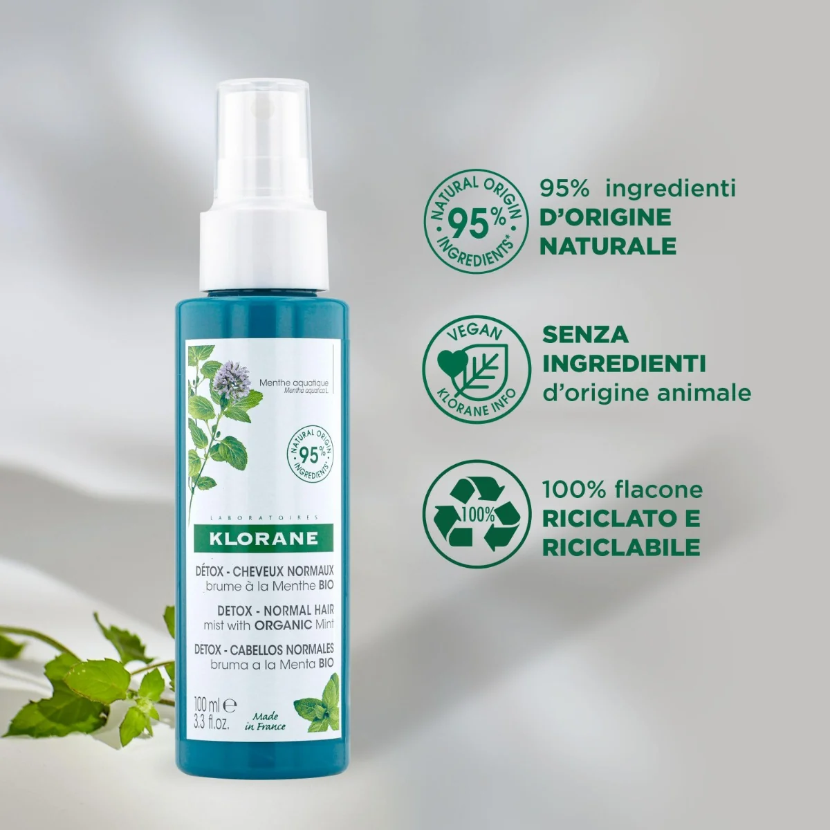 Klorane Spray Purificante Menta Acquatica Bio 100 Ml Capelli Normali