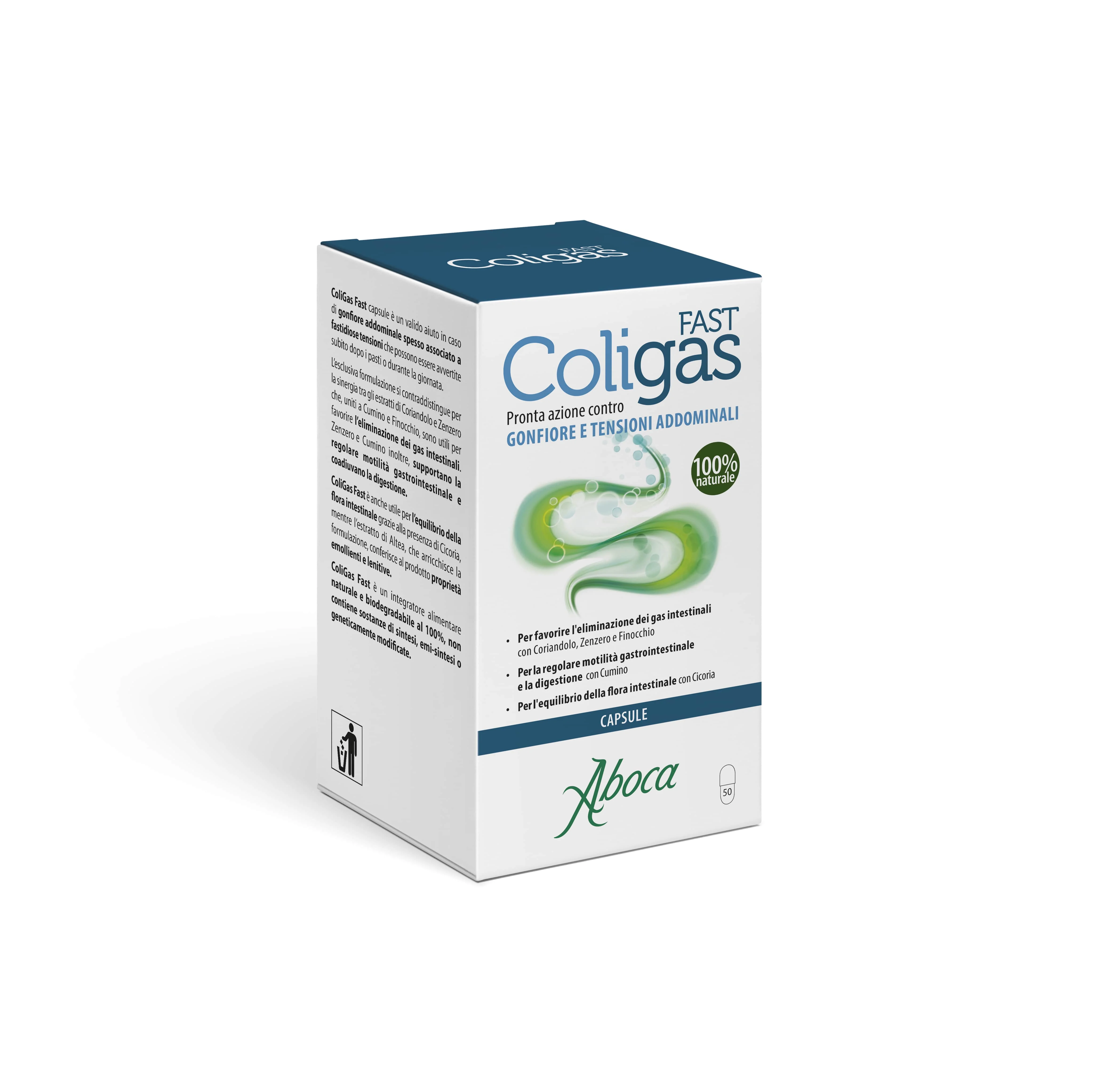 Aboca Coligas Fast 50 Capsule Integratore per Digestione e Eliminazione Gas Intestinali