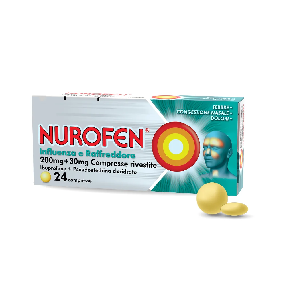 Nurofen Influenza e Raffreddore 200 mg + 30 mg 24 Compresse Rivestite Per influenza e Rafreddore