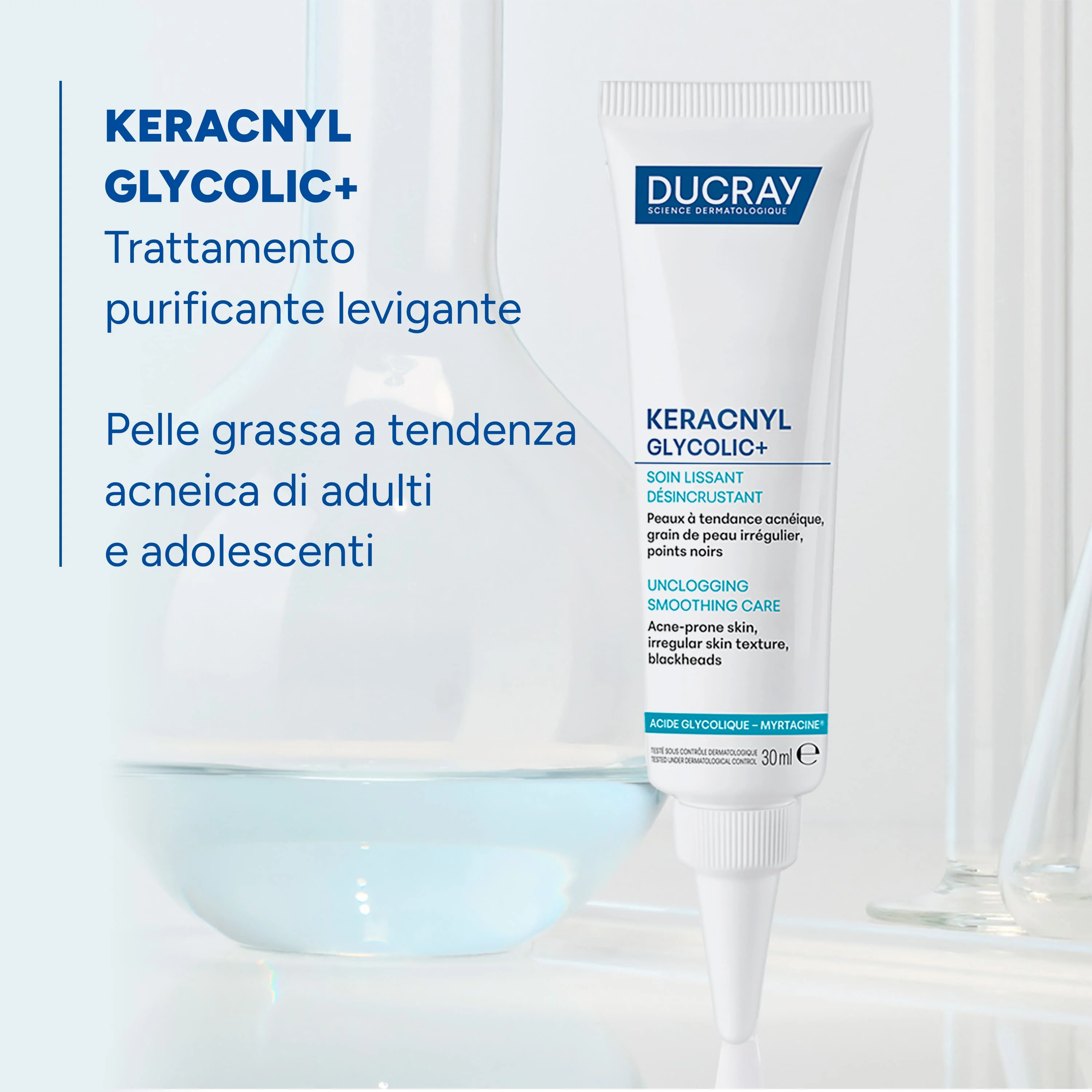 Ducray Keracnyl Glycolic+ Crema Purificante Per Pelle Grassa Con Imperfezioni 30 ml