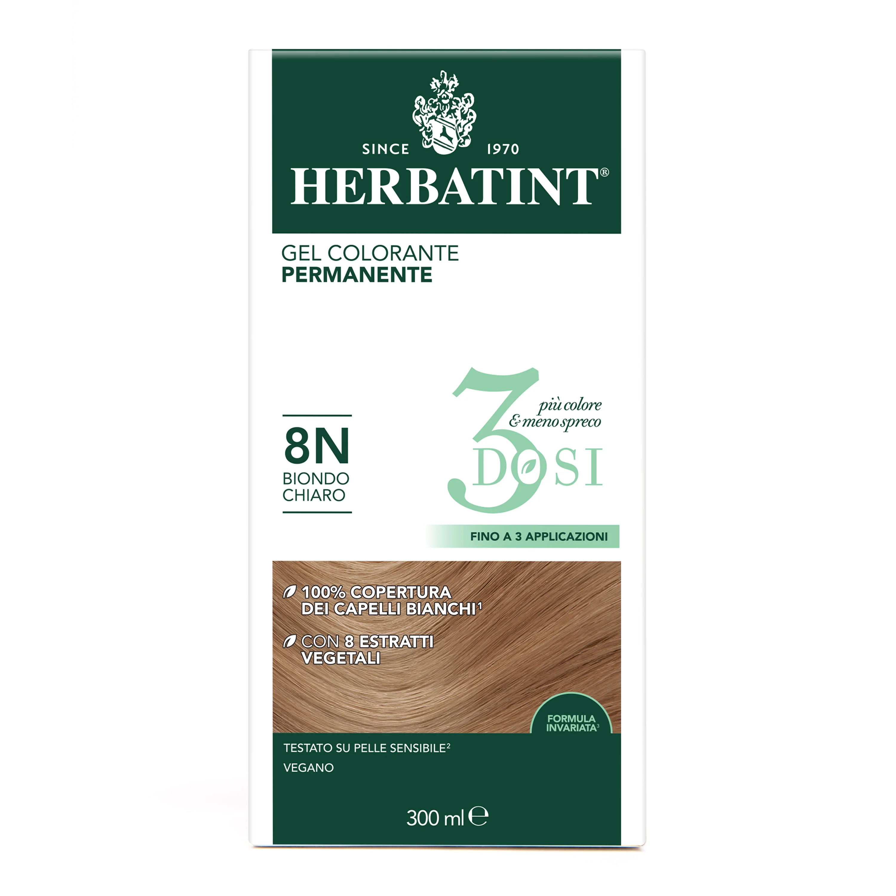 Herbatint Tintura Capelli Gel Permanente 3Dosi 8N Biondo Chiaro 300 ml 