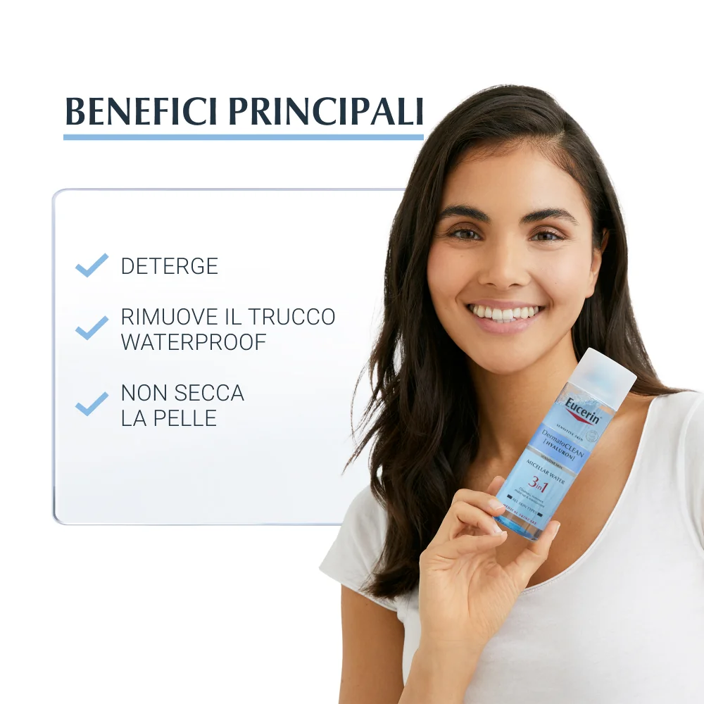Eucerin DermatoClean Hyaluron Acqua Micellare 3in1 Viso 200 ml Tutti i Tipi di Pelle