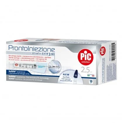 Pic Pronto Iniezione Ago 23G 2,5 ml 10 Pezzi Kit Siringa + Ago + Tampone + Aprifiala