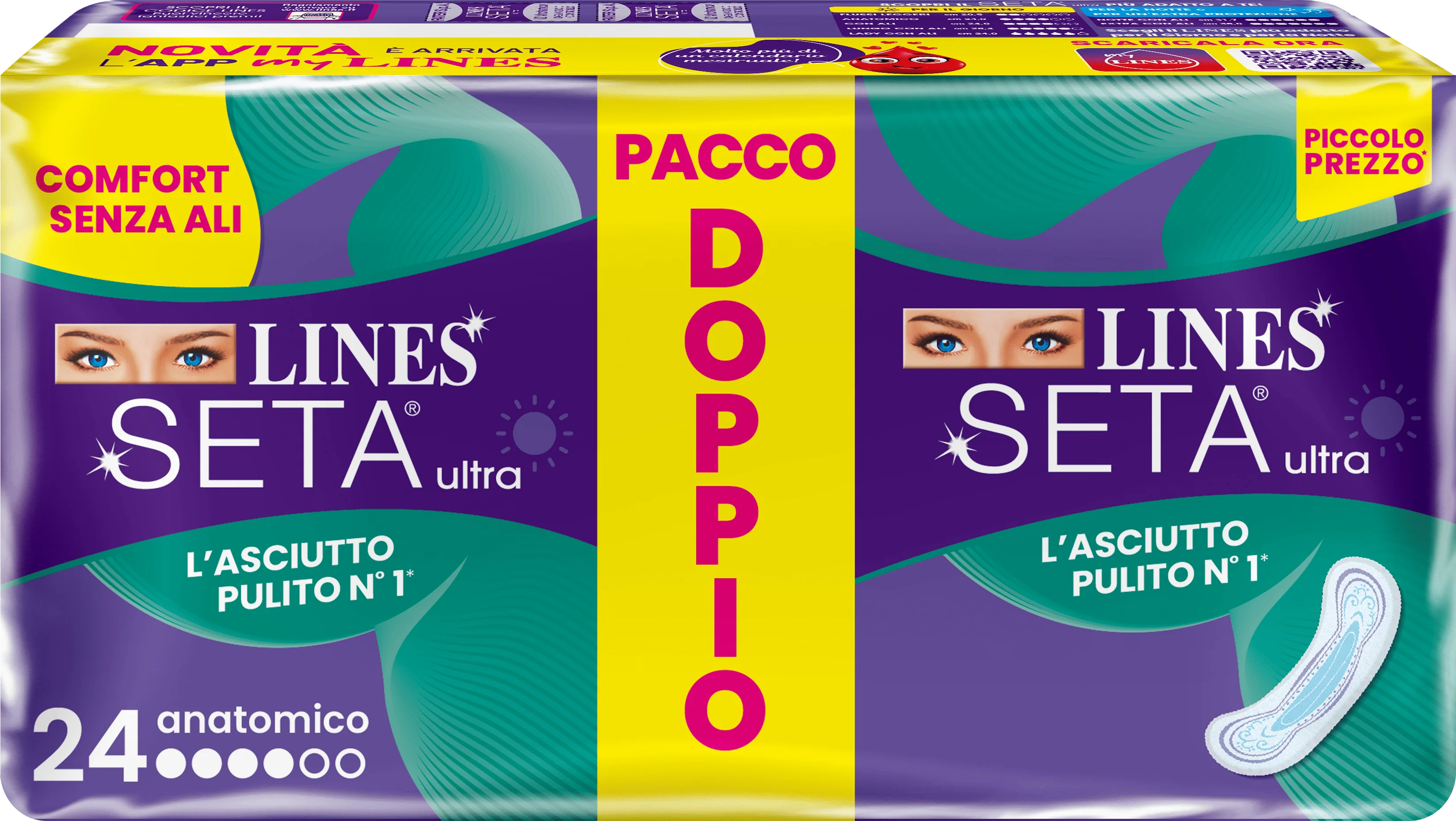 Lines Seta Ultra Assorbenti Anatomico Vp Dwct 24 Pezzi Forma Modellata