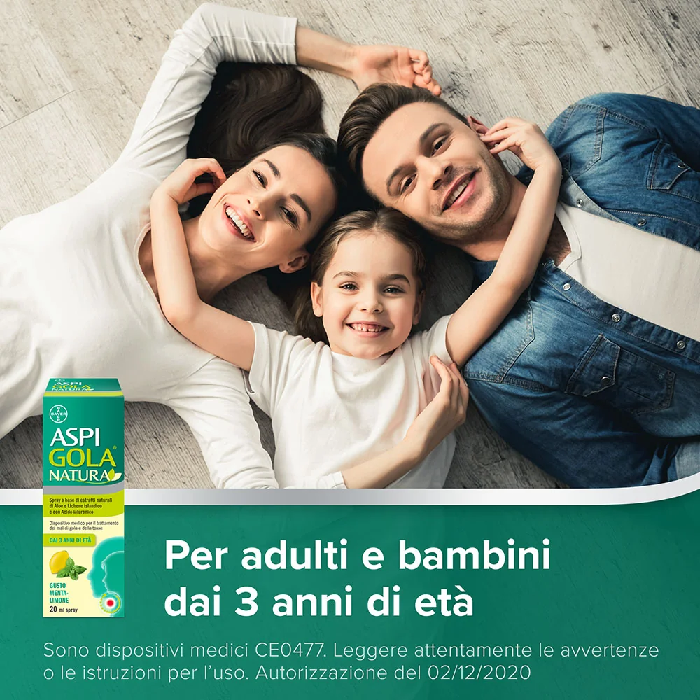 Aspi Gola Natura Spray Menta Limone 20ml Mal di Gola e Tosse