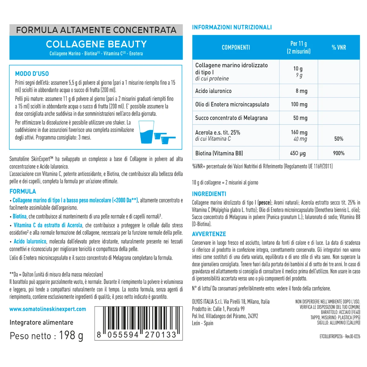 Somatoline Collagene Beauty 10G Tropical 216 G con Acido Ialuronico