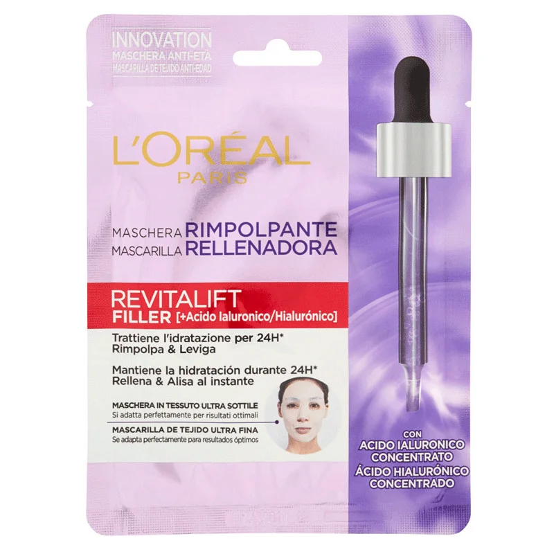 L'Oréal Paris Maschera Rimpolpante In Tessuto Con Acido Ialuronico Revitalift Filler 30 ml Maschera in Tessuto per Pelli Sensibili