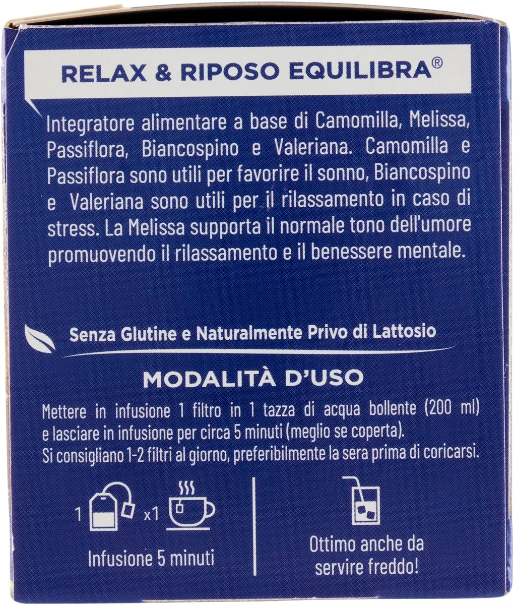 Equilibra Tisana Relax e Riposo 15 Filtri Con Camomilla, Melissa, Passiflora, Biancospino e Valeriana.