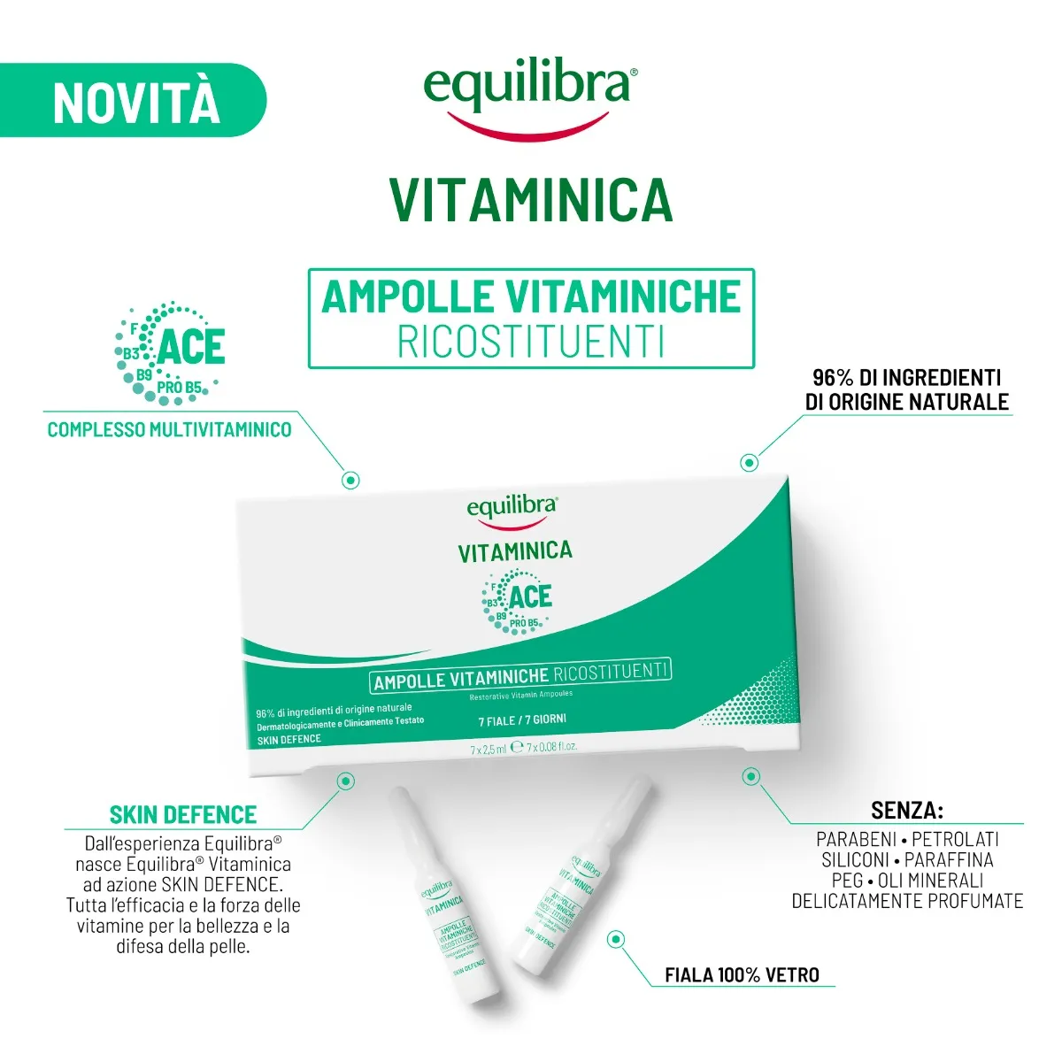 Equilibra Viso Ampolle Vitaminiche Ricostituenti 7x2,5 Ml Benessere della Pelle del Viso