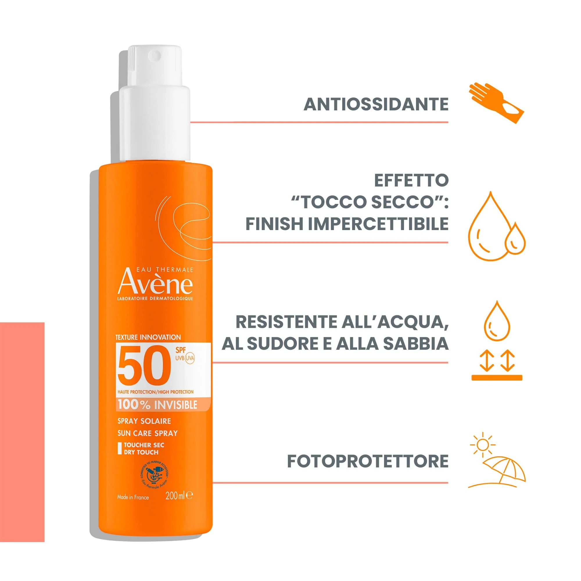 Eau Thermale Avène Spray Solare Protezione Alta SPF 50 200 ml Pelle Sensibile