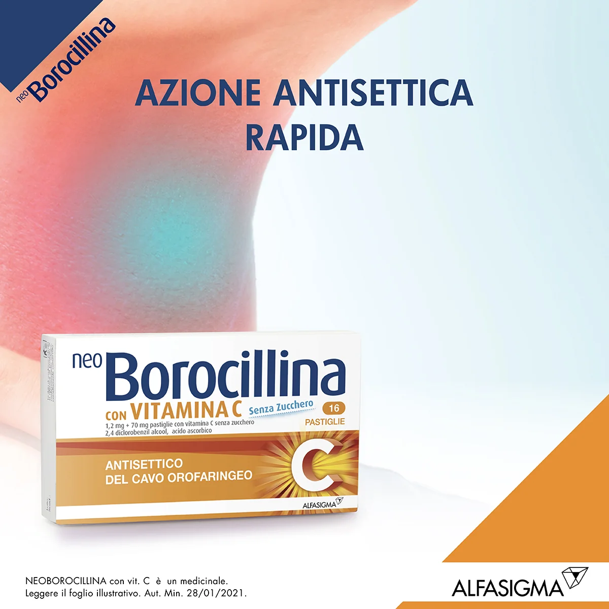 Neoborocillina C Senza Zucchero 16 Pastiglie Antisettico Del Cavo Orofaringeo