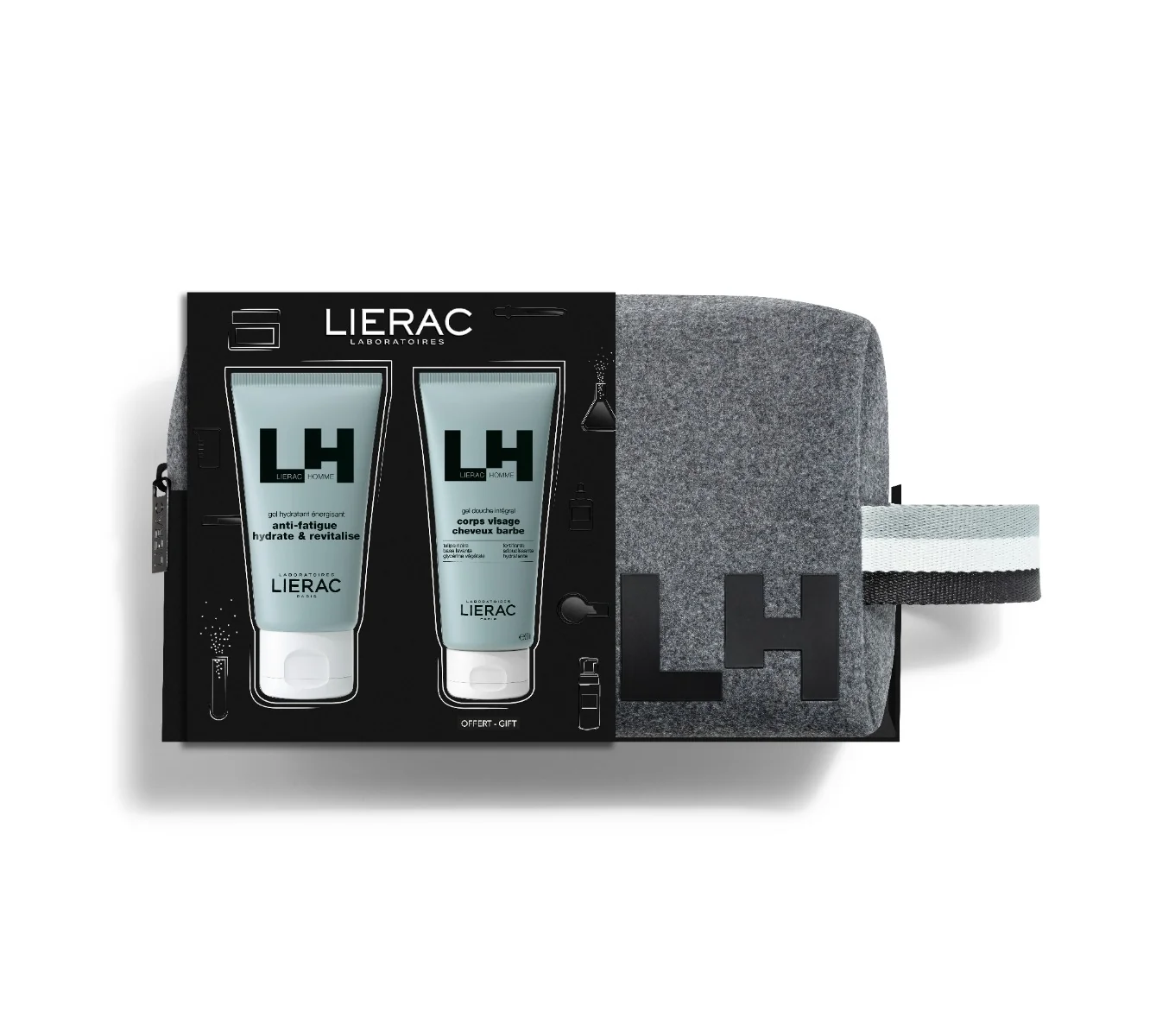 Cofanetto Lierac Homme Gel Idratante Energizzante + Gel Doccia + Trousse Kit Uomo Detersione e Idratazione
