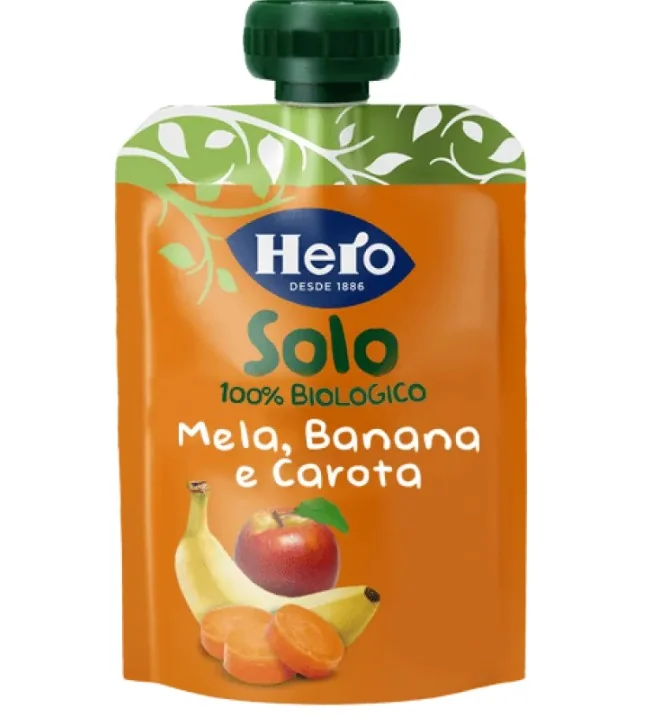 Hero Solo Frutta Frullata 100% Bio Mela Banana Carota 100 g Pappa per Svezzamento