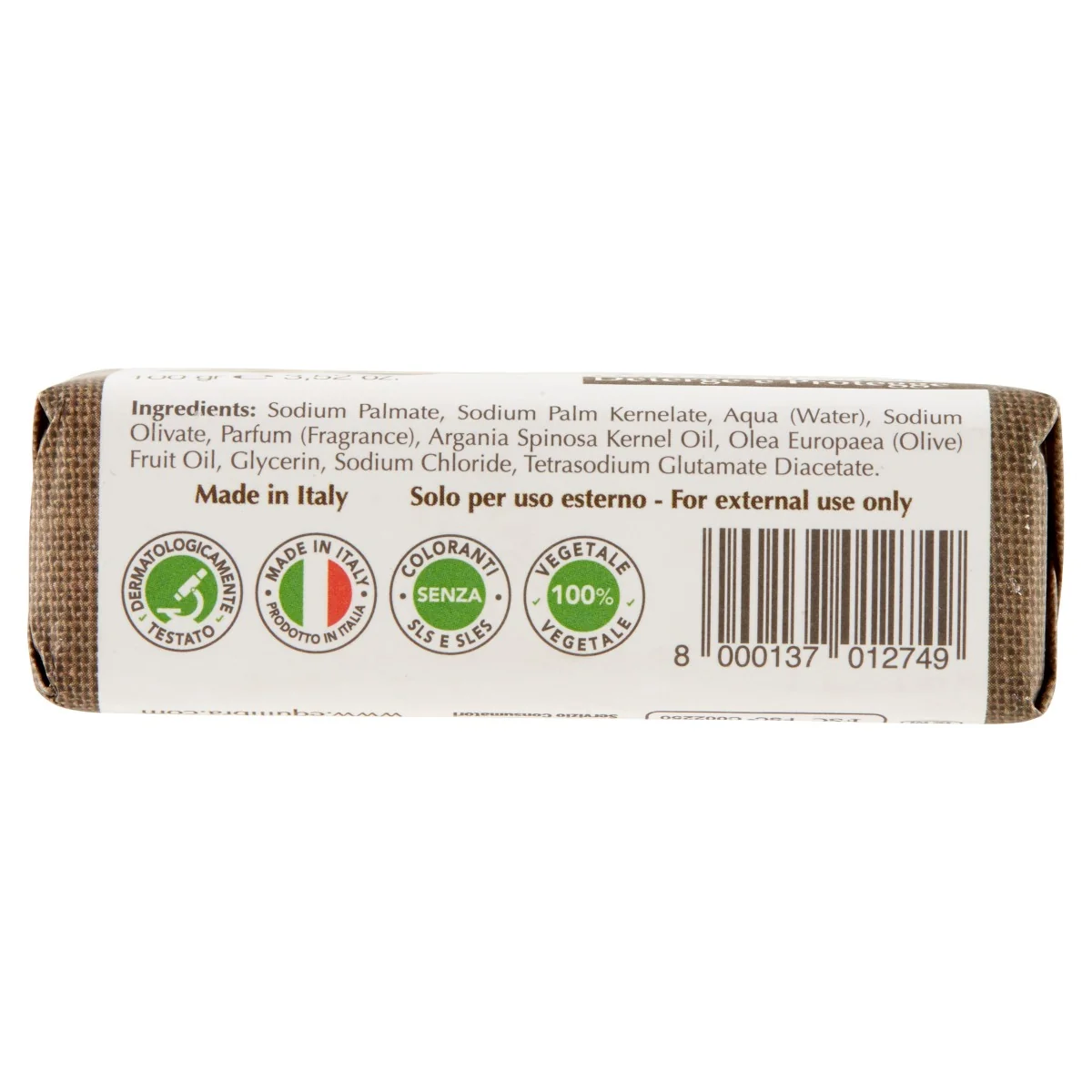 Equilibra Argan Sapone100% Veg 100 G Con Olio d'Oliva