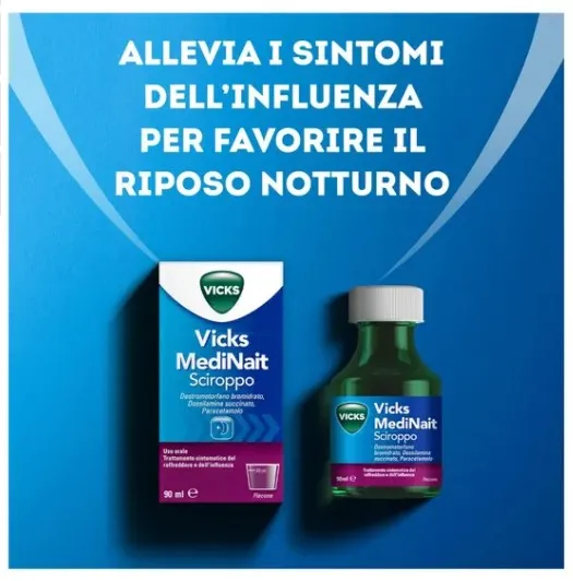 Vicks MediNait Sciroppo 180 ml Contro i Sintomi di Influenza Raffreddore Febbre e Tosse