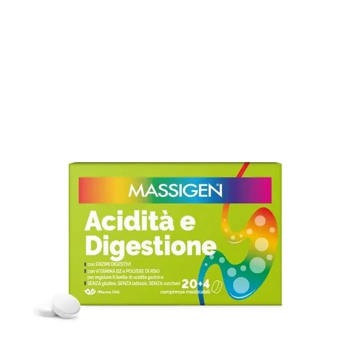 Massigen Acidita' E Digestione 24 Compresse Masticabili Senza Glutine