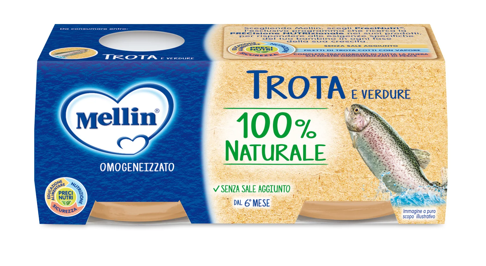 Mellin OMOGENEIZZATO Di Trota 2 X 80 G 100% naturale