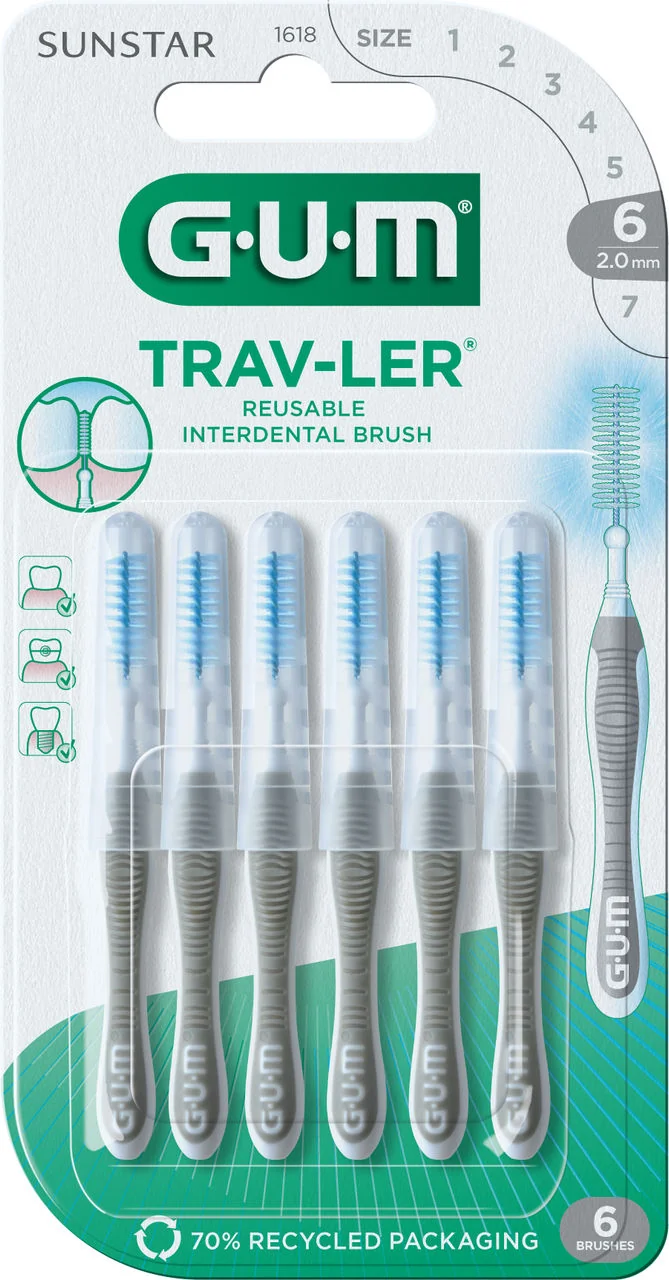 Gum Travler 1618 Scovo 2,0 6 Pezzi Scovolini Interdentali 2,0