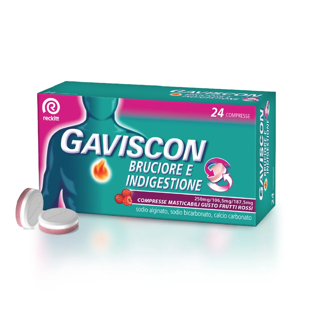 Gaviscon Bruciore E Indigestione 24Cpr Gusto Frutti Rossi