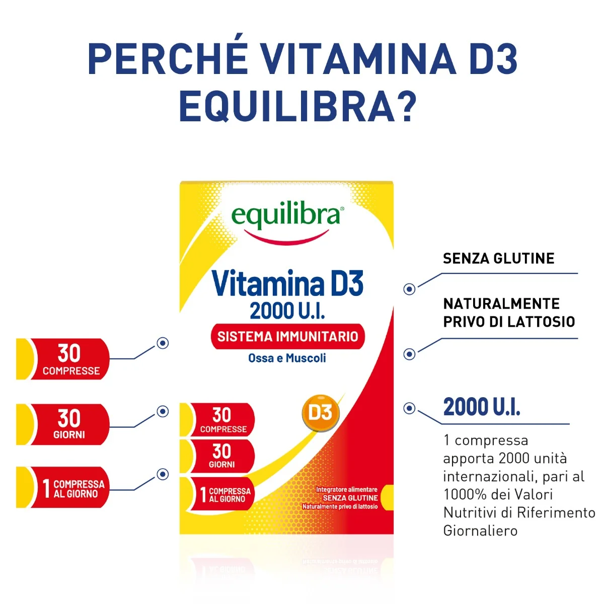 Equilibra Vitamina D3 2000 U.I. 30 Compresse Integratore per Sistema Immunitario
