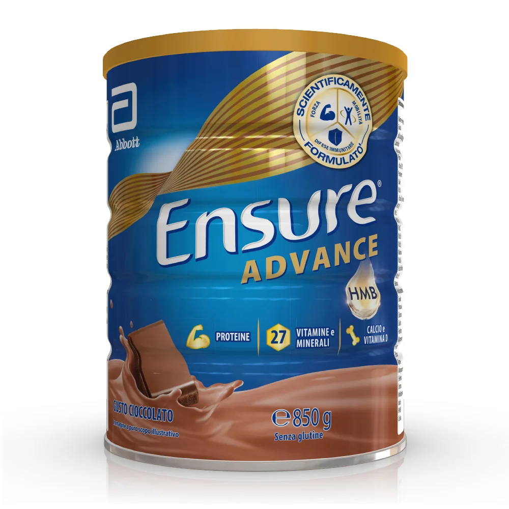 Ensure Advance 850 g Gusto Cioccolato Integratore Alimentare Proteico e Multivitaminico con HMB Formato Polvere