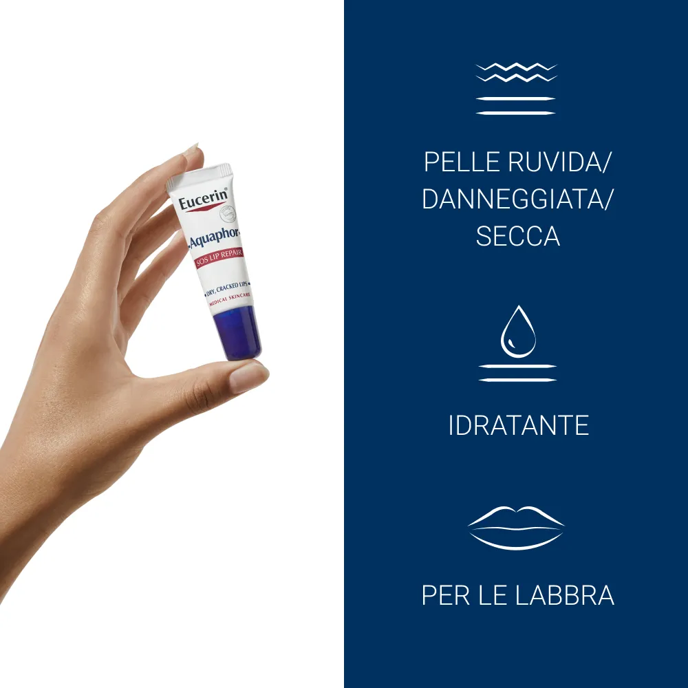 Eucerin Aquaphor SOS Riparatore Labbra 10 ml Azione idratante per Labbra Screpolate