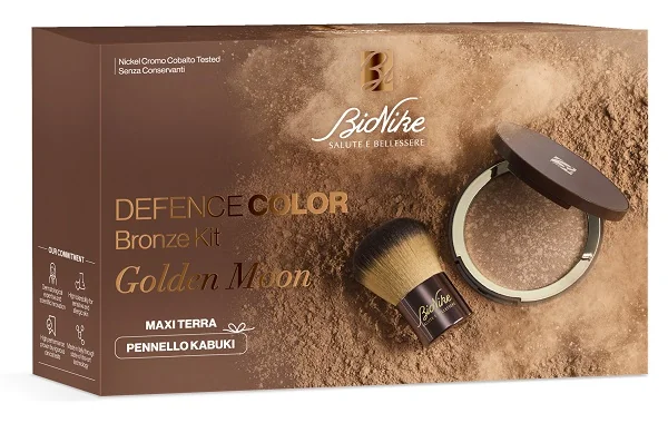 BioNike Defence Color Bronze Kit Maxi Terra Compatta Golden Moon 18 g + Pennello Kabuki Kit make up viso