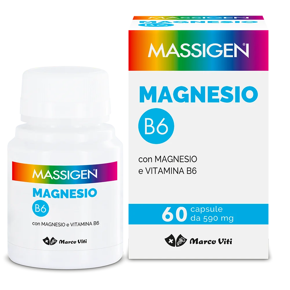 Massigen Magnesio B6 60 Capsule Integratore di Magnesio e Vitamina B6