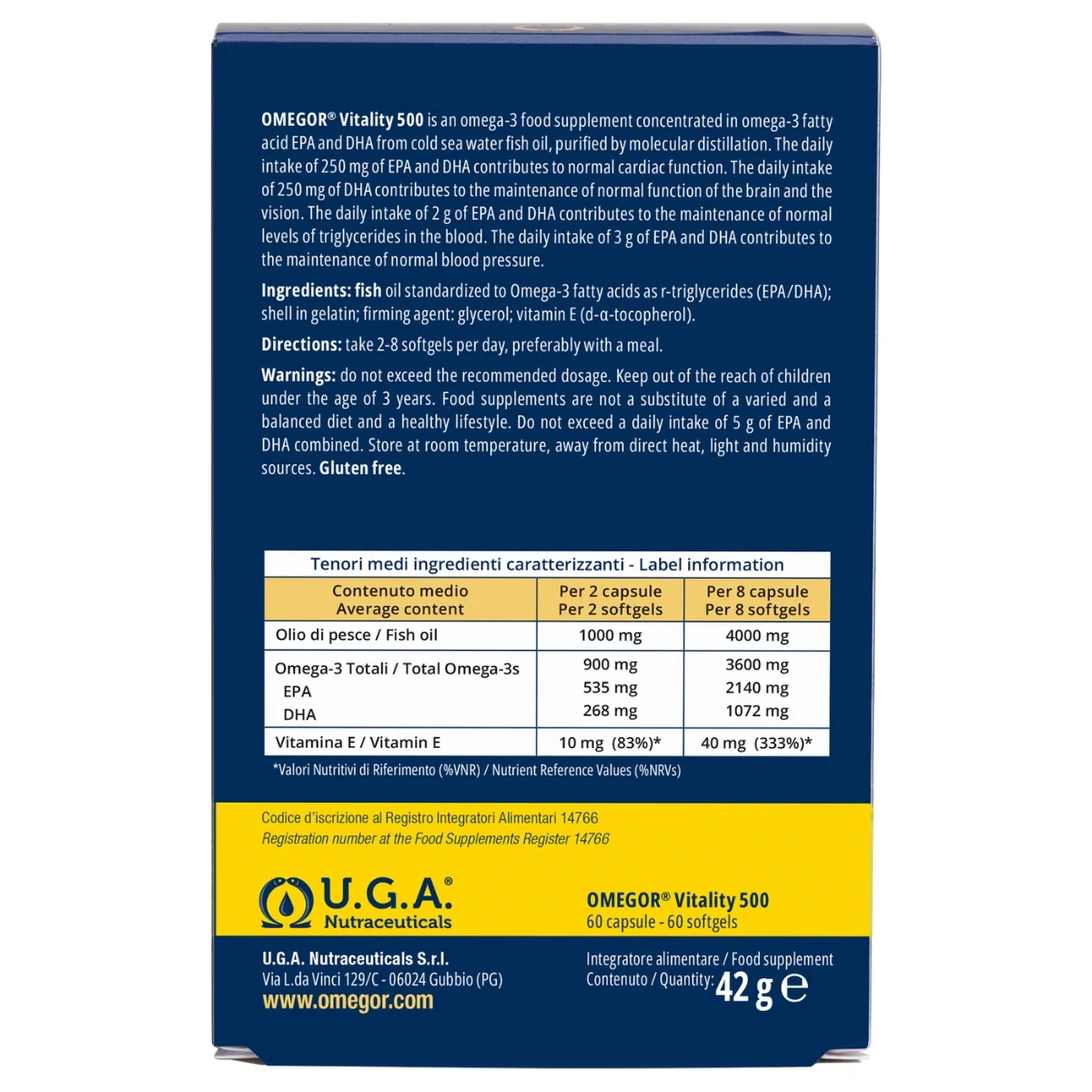 Omegor Vitality 500 Integratore Omega3 EPA DHA 60 Perle